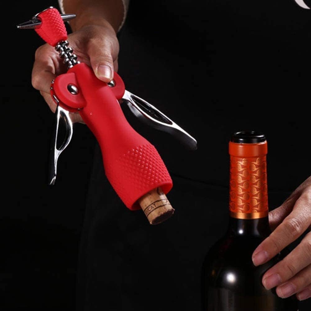 Apribottiglie a spirale con ali, Cavatappi apriscatole in acciaio inossidabile nero rosso 18,5 cm di altezza 3,2 diametro