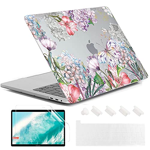 MUSHUI 4 in 1 Hülle für MacBook Pro 13 Zoll 2020 - 2016 Release A2338 M1 A2289 A2251 A2159 A1989 A1706 A1708, Weiche & strapazierfähige Kunststoff Schutzhülle für Apple Mac Pro 13", Flores 10 Cover