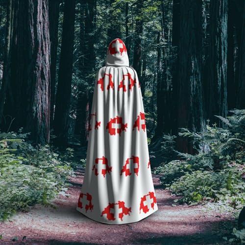 Cape à capuche médiévale drapeau suisse 150cm unisexe pour cosplay et carnaval - 6