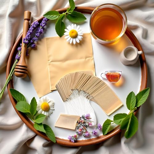100 Pcs Brown Disposable Tea Bags For Loose Leaf Tea, Unbleached Tea Filter Bags With Drawstring, And Compostable,Tea Strainers and Filters,Tea Filters