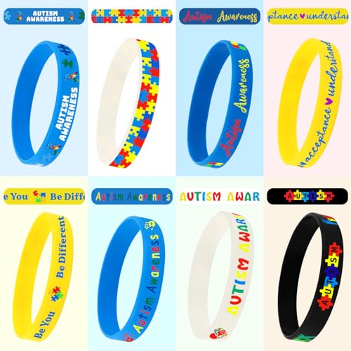 Image of JUNEBRUSHS 64pcs Autism Awareness Wristband Silicone Bracelets Bulk