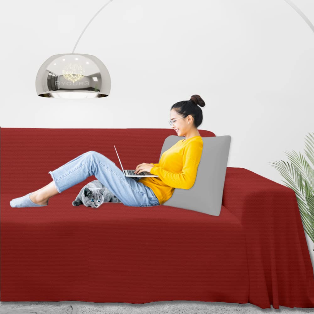 Byour3 - Funda De Sofá 3 2 4 1 Plazas 100% Algodón Puro Ligero Rectangular Tela Sofa Cubre Todo Recubrimiento Sofás También por Forma de L U Chaise Longue Derecho Izquierdo (Rojo, 3 Plazas)