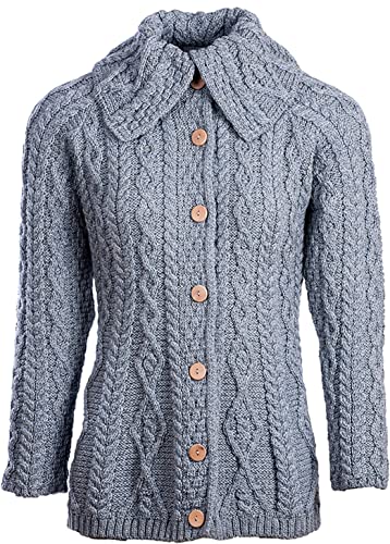 Image of Aran Woollen Mills Ladies Flared Cardigan with Diamond Stitch Pattern - 100% Supersoft Merino Wool - Made in Ireland