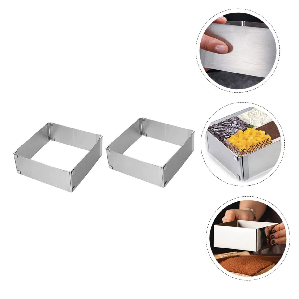 FUNOMOCYA 2pcs Stainless Steel Mousse Square Mold for Baking Non-stick Cake Supplies for Home Kitchen and Bakery