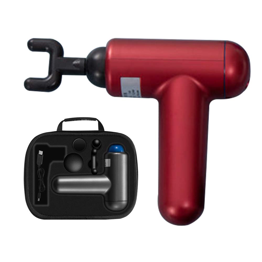 Mini fascia gun pistolet de massage corporel de poche rouge avec 4 têtes