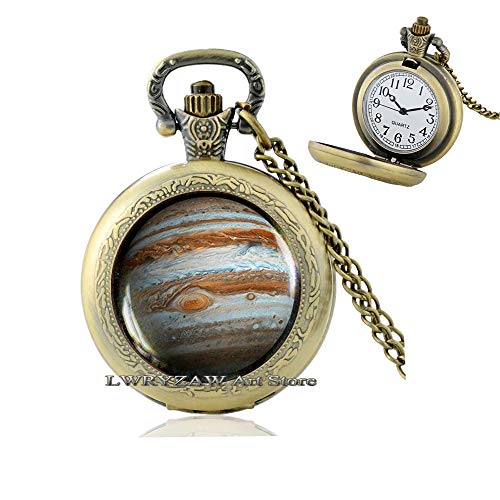 Jupiter Pendant, Jupiter Pocket Watch Necklace, Jupiter Jewelry, Galaxy Universe Space Planet Pocket Watch Necklace,M67