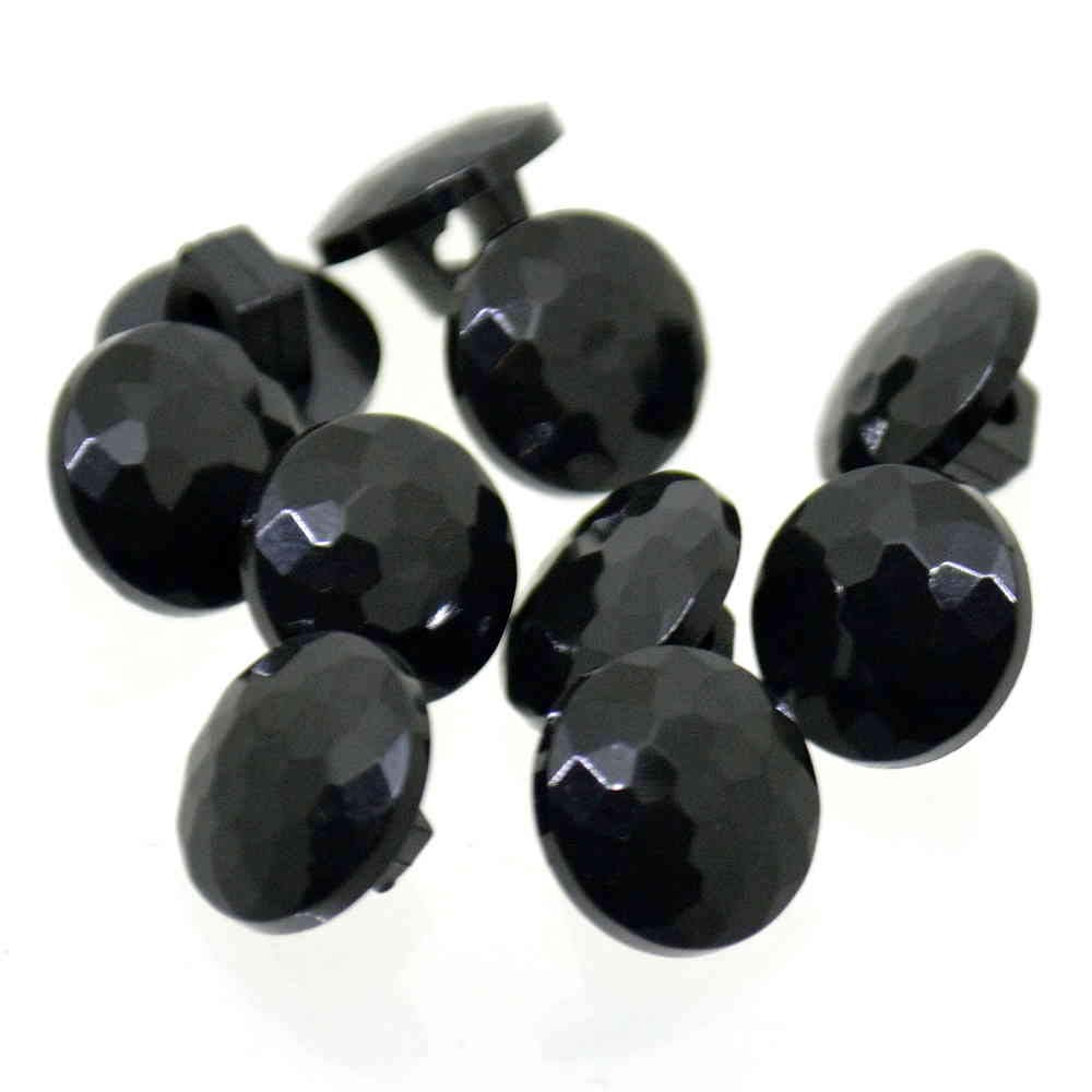 Plastic Black Faceted Dome Shank Button Size 18L 11.5mm (100)