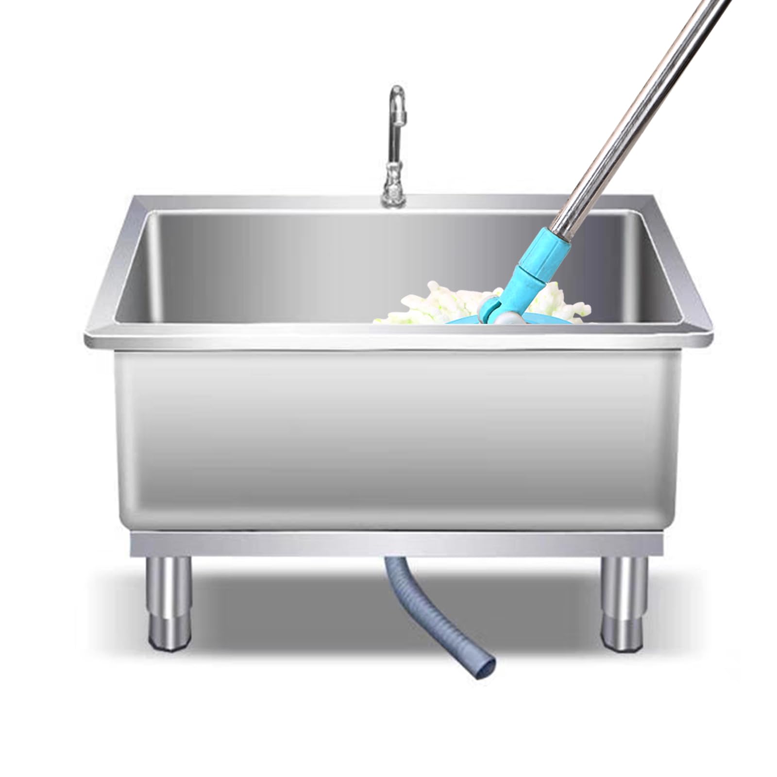 TAXXII Commercial Floor Mop Sink, Stainless Steel Mount Basin with Drainage/Strainer, Laundry Room Slop Sink for Kitchen/Restaurant(60x40cm/23.6x15.7in,silver)