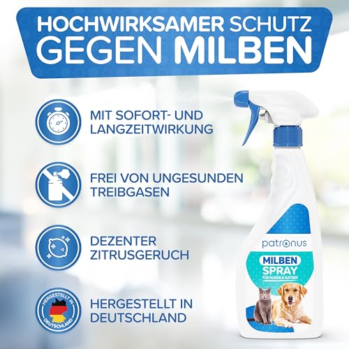 Milbenspray Hunde & Katzen, effektive Milben-Abwehr 500ml mit ätherischen Ölen - Grasmilben Spray für Hunde & Katzen, Milbenspray Hund, Milbenspray Katze - dezenter Duft, wirksam und laborgeprüft