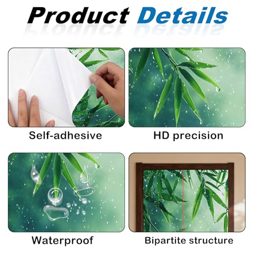 Image of Nuxovilar Bamboo Leaf Door Stickers Peel Stick PVC 30.3x78.7 in Cover | Door Stickers Wall Decals Peel Stick Cover Vinyl Art Poster Bedroom Living Room (Bamboo Leaf Rain)