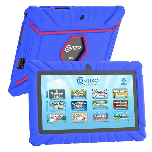 Contixo V8 7' Kids Tablet - 32GB Storage, Pre-Loaded Exclusive Ad-Free Content, Android, Parental Controls, Durable Kid-Proof Case, IPS Touch Screen, Dual Camera, WiFi, Ages 3-12, Gift - Dark Blue