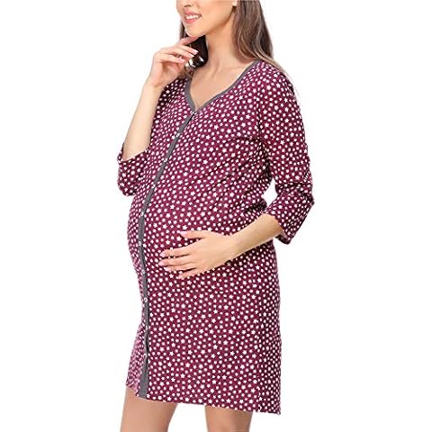 Bellivalini Women's Maternity Nightdress 3/4 Arm with Nursing Function BLV50-115 (WhiteStars (Claret), M) Cover