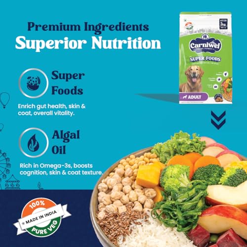 Image of Carniwel Superfoods Adult Dry Dog Food 3 kg | 100% Vegetarian | Fresh & Natural Ingredients | Highly Palatable | GMO Free | Premium Nutrition for Large Dogs