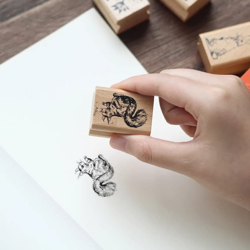 Tvoip 6Pcs Stylish Vintage Cute Animal Plant Wooden Rubber Stamps Scrapbooking Painting Cards Deer Panda Rabbit Flower Decor DIY Craft - Image 5