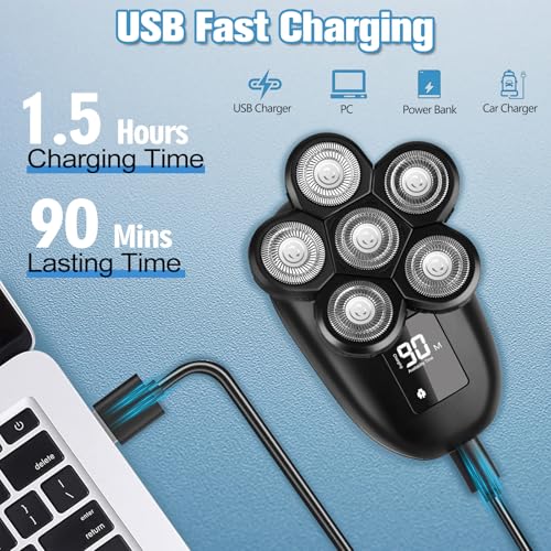Image of Electric Shaver for Men, 6 in 1 Electric Razor for Men, IPX7 Wet /Dry Waterproof Men's Shavers Rotary Head with Shavers Kit LED Display, Gifts for Husband, Dad,Boyfriend (Silver)