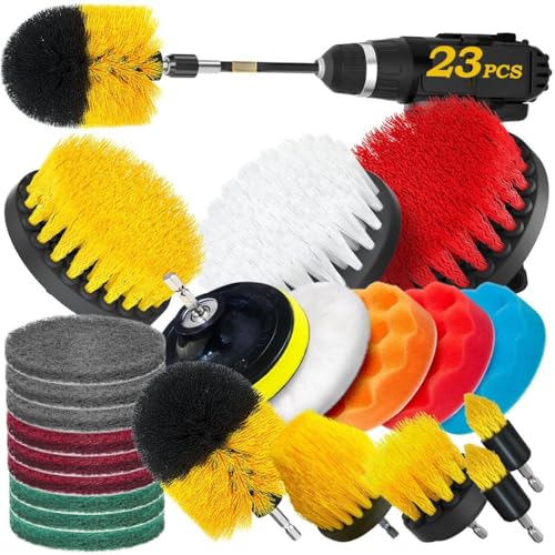 Image of 23 Pcs Power Drill Scrubber Set, Brush Attachment Set | Scrubber Brush Pads for Tile | Multipurpose Drill Brushes for Cleaning of Bathroom Kitchen, Flooring and Car (Model 6)