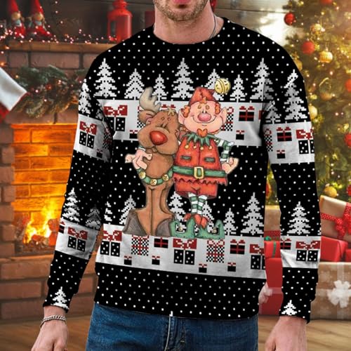 Moletom masculino de Natal para homem, rena, Papai Noel, flocos de neve, suéter masculino de Natal u