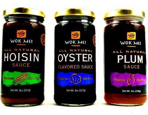 Miniatura 2 de Wok Mei Salsas sin gluten Variedad de 3 sabor un frasco de 8 onzas cada uno de ostras, hoisin y ciruela en una caja de corbata negra (3 artículos en