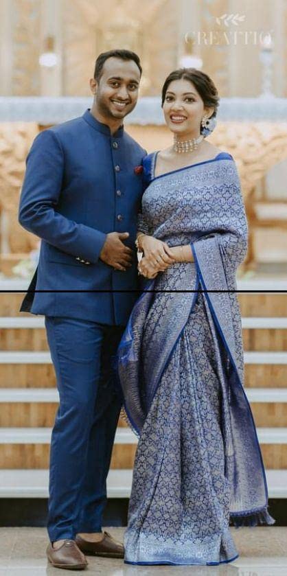 Image of Flosive Women's Present Banarasi Soft Lichi Silk Saree Beautiful Jacquard Rich Pallu Design Work Zari Woven Ayn Kanjivaram Silk Style Saree With Soft Lichi Silk Blouse Piece (Blue)