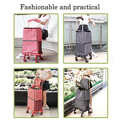 Einkaufstrolley, zusammenklappbar, Teleskopgriff, 4 drehbare Räder mit Bremssystem, wasserdichte Einkaufstaschen, Super… – Bild 5