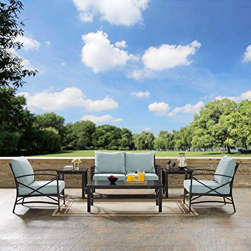 Crosley Furniture Ko60017Bz-Mi Kaplan 6-Piece Outdoor Seating Set (Loveseat, 2 Chairs, 2 Side Tables, And Coffee Table), Oiled Bronze With Mist Cushions #TOP17