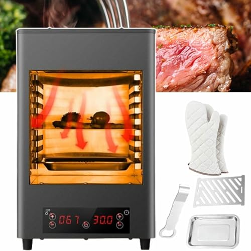 FKINGLRK Parrilla eléctrica para Carnes de Interior, 1700 W, ahumador automático con Guantes y Bandeja para Hornear, Temporizador de 10 Minutos, para Carne de Res, Pollo y Verduras.