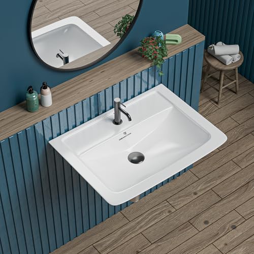 Image of REMOTION Ceramic Wall Hung Corner Wash Basin for Bathroom | Wall Mounted Corner Sink for Small Bathrooms & Powder Rooms | Space-Saving, Durable & Stylish Design (16 x 15 x 6 Inch)