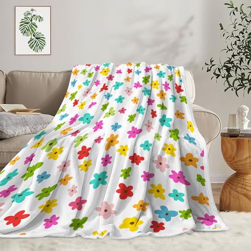 Image of Colorful Ditsy Floral Flannel Throw Blanket, Bright Multicolor Small Flower Cozy Warm Decorative Blanket for Bedroom Living Room Camping, Gift Blanket for Women Kids Home Decor Lovers,50X60 Inch