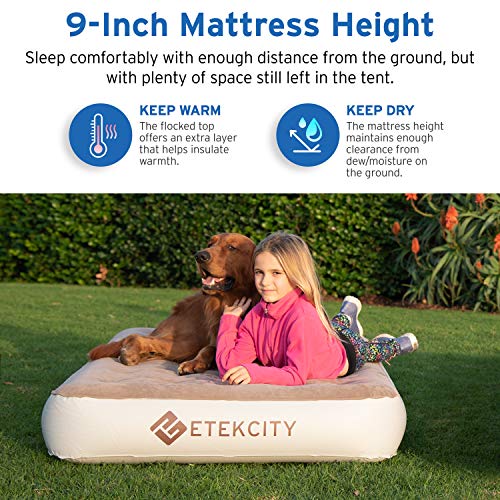Etekcity Air Mattress Upgraded Twin Size Camping Air Bed Blow Up Bed Inflatable Mattress Raised Airbed With Rechargeable Pump For Guest, Camping, Hiking, Height 9", Storage Bag, Brown #TOP1