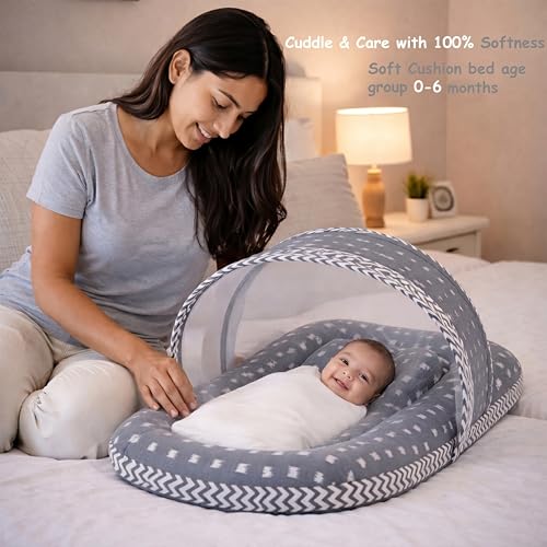 Image of Infantbond by fareto Baby Bedding Set Combo | Flat Bed | Carry Bag | Full All Daily Needs Bedding in Single | Blanket Pack (Pack of 8 Items) (0-6 Months) (Grey Crown)