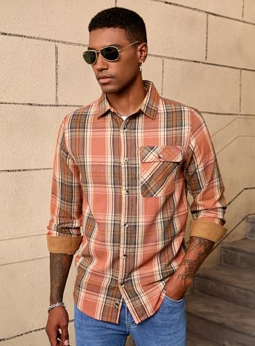 Mens Flannel Shirts Long Sleeve Flannel Shirt Casual Button Down Brushed Cotton Plaid Shirt for Men4
