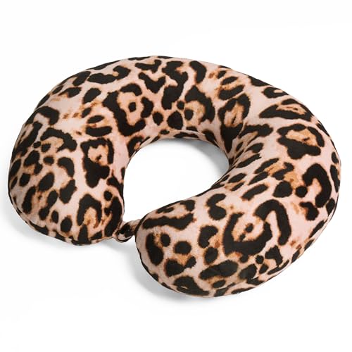 OHS Neck Pillow Leopard Print Travel Pillow, Soft Foam Neck Support Pillow Lightweight & Portable Support Cushion For Airplane Train Car, Natural-30x30cm