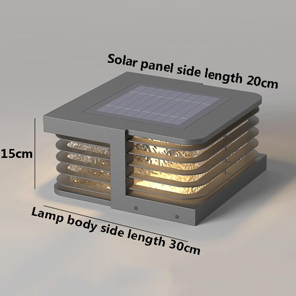 HZWJIA Stainless Steel Pillar Lamp Translucent Corrugated Acrylic Solar Pillar Cap Lamp IP65 Waterproof Pillar Head Lamp Gray Outdoor Waterproof Solar Pillar Lamp For Patio Garden Pillar LampSideLengt