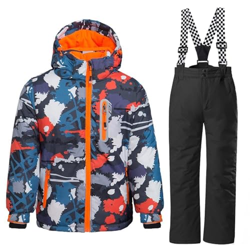 Image of WOWULOVELY Big Boy's 2-Piece Colorblock Snow Pants and Jacket Snowsuit Ski Suit