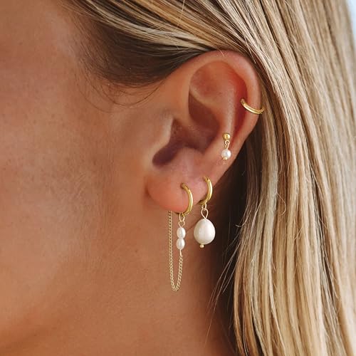4Pairs Pearl Dangle Earrings Stacks For Women Trendy Drop Chain Set Multiple Piercing Dainty 14K Gold Silver Jewelry4