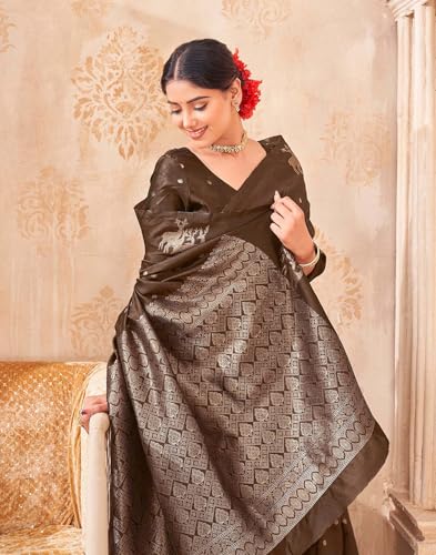 Image of SIRIL Women's Banarasi Soft Silk Saree Pure Silk with Unstitched Blouse Piece