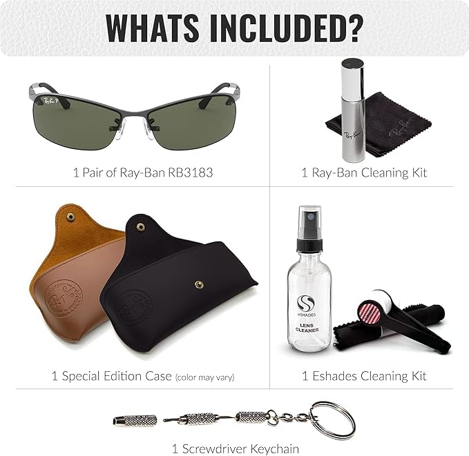 Image of Ray-Ban RB3183 Rectangle Shaped Sunglasses for Men with Official RAYBAN Eyewear Kit