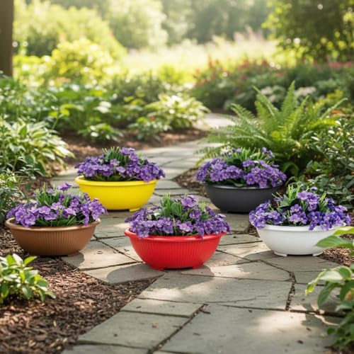 Image of Go Hooked Plastic Planter Pots Set of 5 | Multicolor Flower Pots Perfect for Home, Office & Garden Decor | Bonsai Round Pot 13.7 Inch for Indoor & Outdoor Plants | Durable, Lightweight & Modern Design