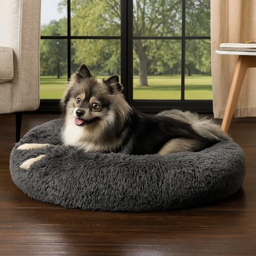 Image of RvPaws Pet Beds for Indoor, Dog Bed for Small & Puppy, Soft Fluffy Donut Cuddler Washable Round Pet Bed for Puppy and Kitten (Black, 20 Inch, Small)