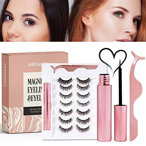 Aroamas Magnetic Eyeliner and Magnetic Eyelash Kit, [7 Pairs]No Glue Reusable Silk False Lashes, Easier To Use Than Traditional Magnetic Eyelashes - Thumbnail 2
