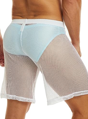 MIZOK Men's Sexy Fishnet See Through Shorts Loose Mesh Lounge Underwear2