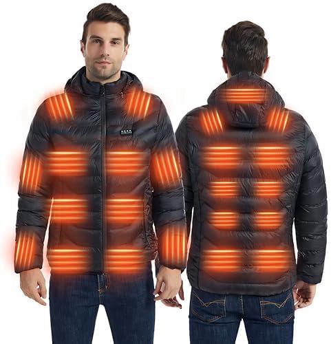 Heated Down Jacket for Men and Women with Power Bank,16000mAh Battery 23 Graphene Heating Element