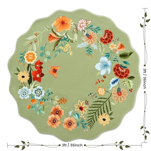 Tapete redondo floral Asrug 3ft bajo pelo verde miniatura 2