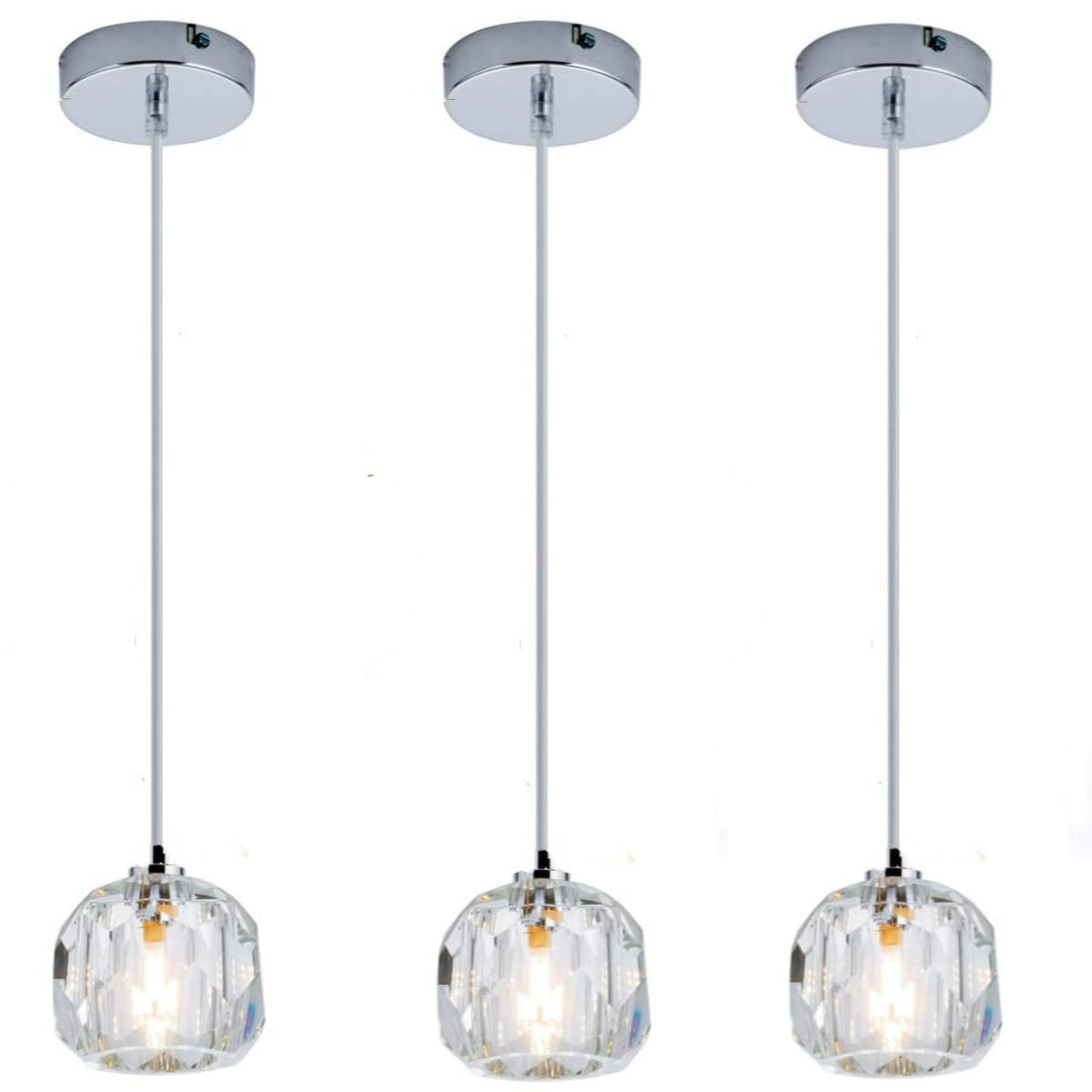 Modern Chrome Crystal Ceiling Pendant Lighting Adjustable Mini Pendant Light for Kitchen Island Dining Room Bedroom 3 Packs