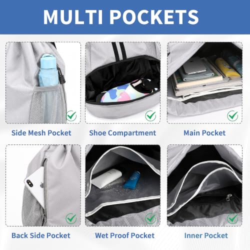 Image of JELUTAR Drawstring Backpack Gym Bag with Shoes Pocket, Grey Black