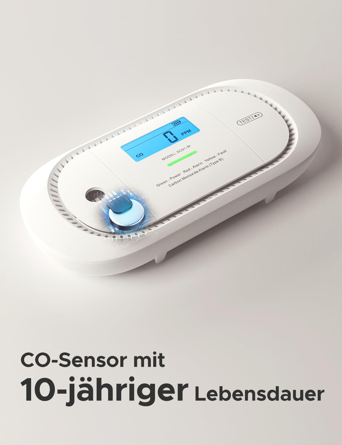X-Sense XC01-M Kohlenmonoxid-Melder mit LCD-Anzeige, SBS50-Basisstation, austauschbarer Batterie, Spitzenwertspeicher, 1er-Pack