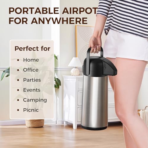 Image of Coffee Carafe for Keeping Hot - Gezoss 102OZ / 3L Airpot Coffee Dispenser with Pump - Large Coffee Carafe for Hot Drinks Tea Liquid - Insulated Stainless Steel Hot Water Beverage Urn for Parties