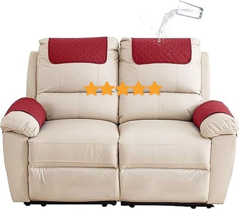 Sofa Armrest Cover Headrest Cover Recliner Chair Arm Cover Sofa Headrest Slipcovers Nonslip Waterproof Armchair Cover for Recliner Leather Sofa Couch Protector Modern ( Color : Red , Size : 2 Seater 4