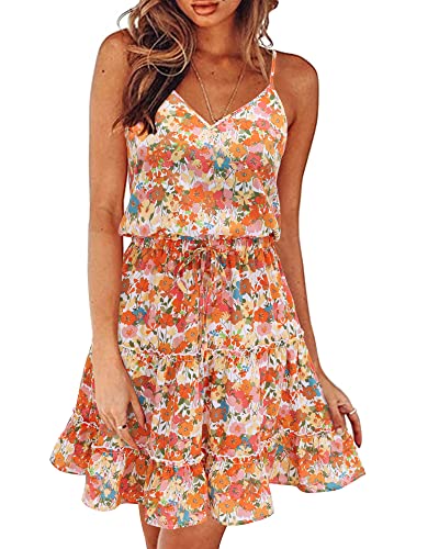 Image of Newshows Women's Summer Casual Dress Cute A Line Ruffle Hem Flattering Fit Beach Vacation Sundress