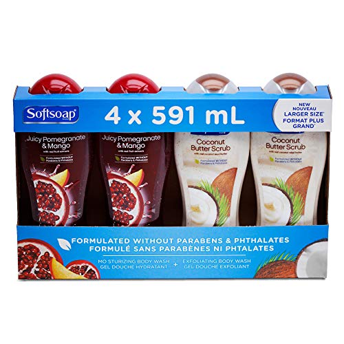 Softsoap Moisturizing Body Wash, Pomegranate and Mango & Coconut Butter - 20 Fl Oz / 591 mL (4 Pack), 2 Count Each